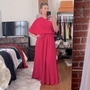 Lulu's One Shoulder Dress in Vibrant Pink